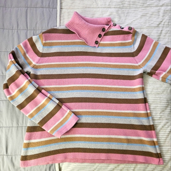 Crazy Horse  Liz Claiborne Company Striped Pink and Brown Women's Sweater Size L - Picture 1 of 5